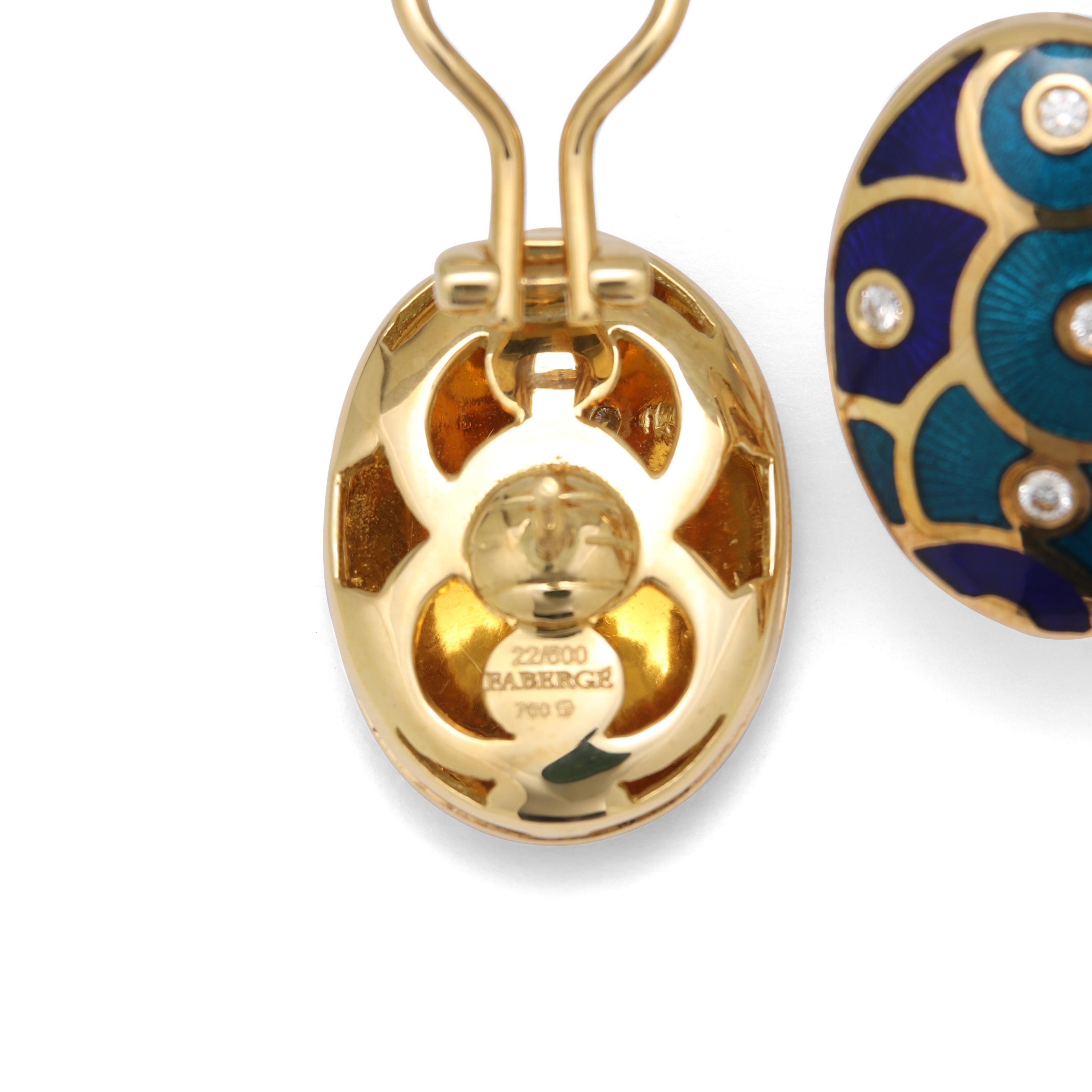 Brilliant Cut Fabergé Paraplui 18k Gold Enamel Earrings Diamonds Total 0, 150 Ct