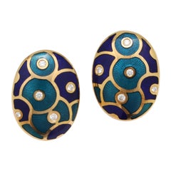 Fabergé Paraplui 18k Gold Enamel Earrings Diamonds Total 0, 150 Ct