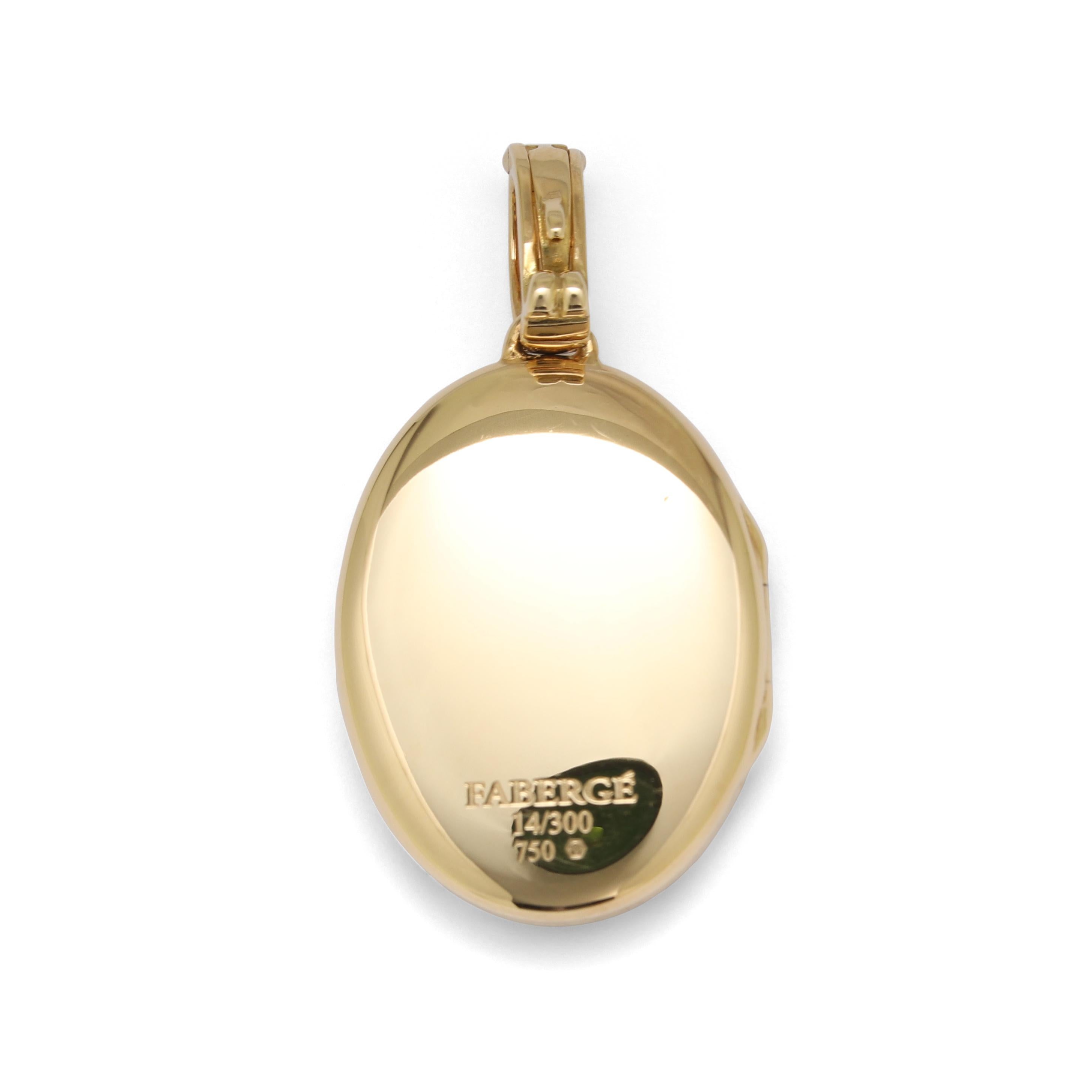 Fabergé 18k Gelbgold Oval Blau Emaille Medaillon Anhänger 10 Diamanten insgesamt 0, 12c im Angebot 7