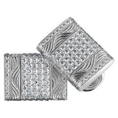 Boutons de manchette Pavel en or blanc 18 carats avec diamants rectangulaires, Fabergé, clients américains