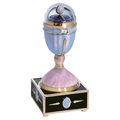 Fabergé "Phases of the Moon" Clock Egg, 18k Gold, Enamel, Diamonds, Rock Crystal