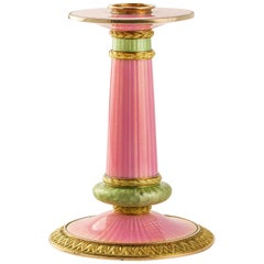 Faberge Pink and Green Enamel Taperstick Holder by Faberge'