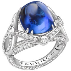 Fabergé Platinum 11.21ct Royal Blue Sugarloaf Sapphire Ring Set, US Clients