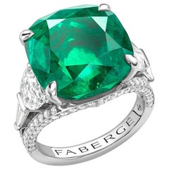 Fabergé Platinum 13.69ct Emerald Ring Set With White Diamonds, US Clients