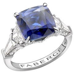 Fabergé Platinum 5.43ct Blue Sapphire Ring Set W/ White Diamonds, US Clients