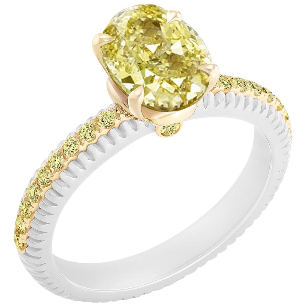 Fabergé Platinum and 18 Karat Gold Yellow Diamond Ring with Yellow Diamond For Sale