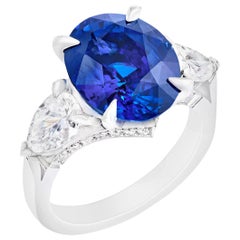 Fabergé Platinum Sapphire Ring Set w/ Pear Shaped 
White Diamonds, US Clients
