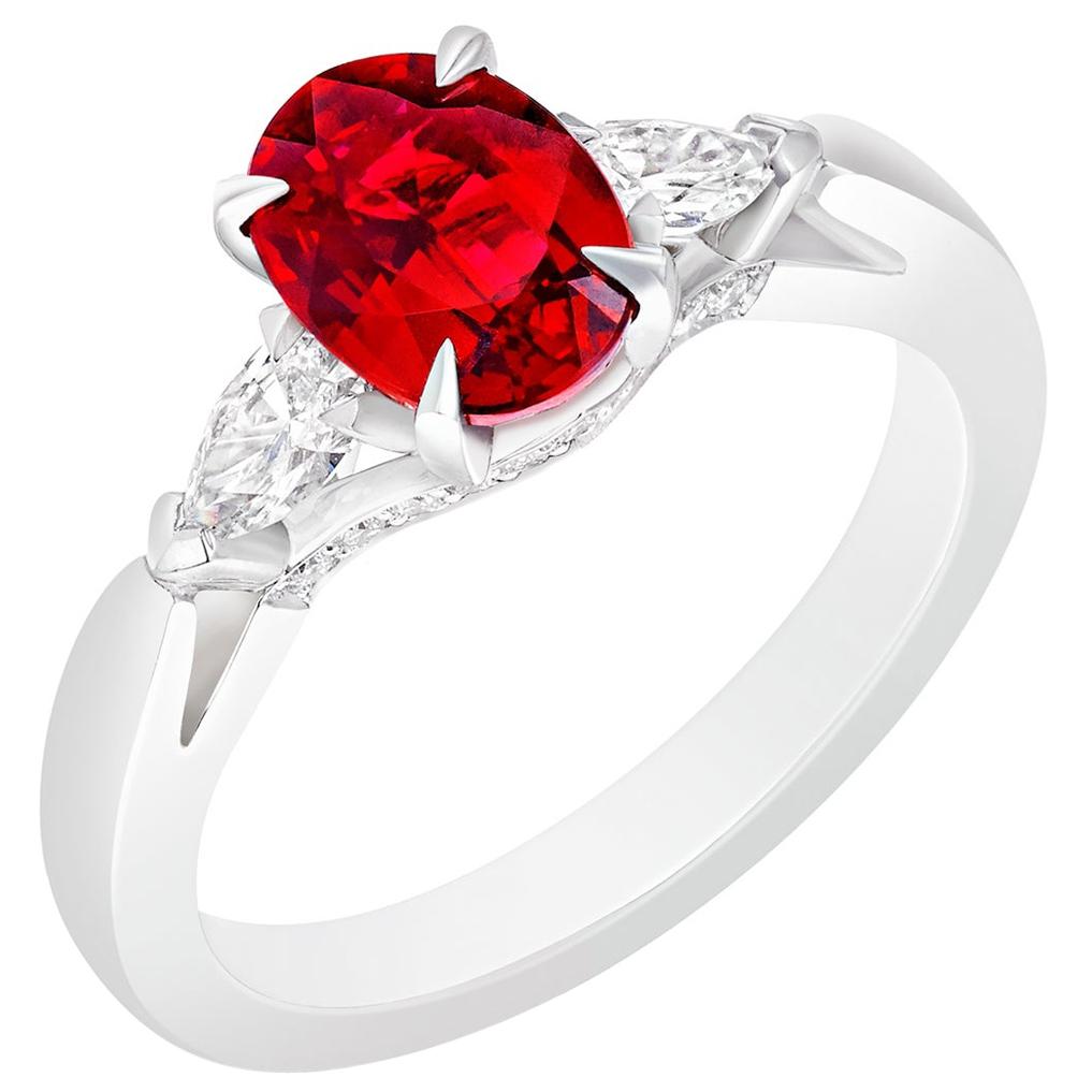 Fabergé Platinum Oval Ruby Ring Set with Pear Shaped Diamonds For Sale