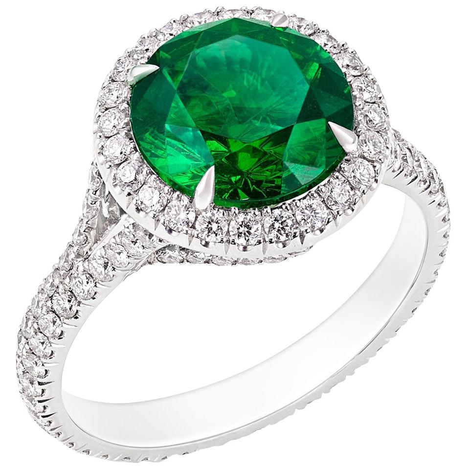 Fabergé Platinum Round Demantoid and Diamond Set Halo Ring, US Clients For Sale