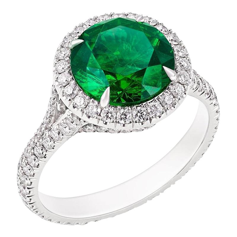 Fabergé Platinum Round Demantoid & Diamond Set Halo Ring For Sale