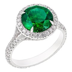 Fabergé Platinum Round Demantoid & Diamond Set Halo Ring