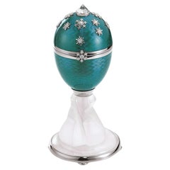 Fabergé Polar-Bear Egg Object, 18k White Gold, translucent Enamel, 0.17ct G VS