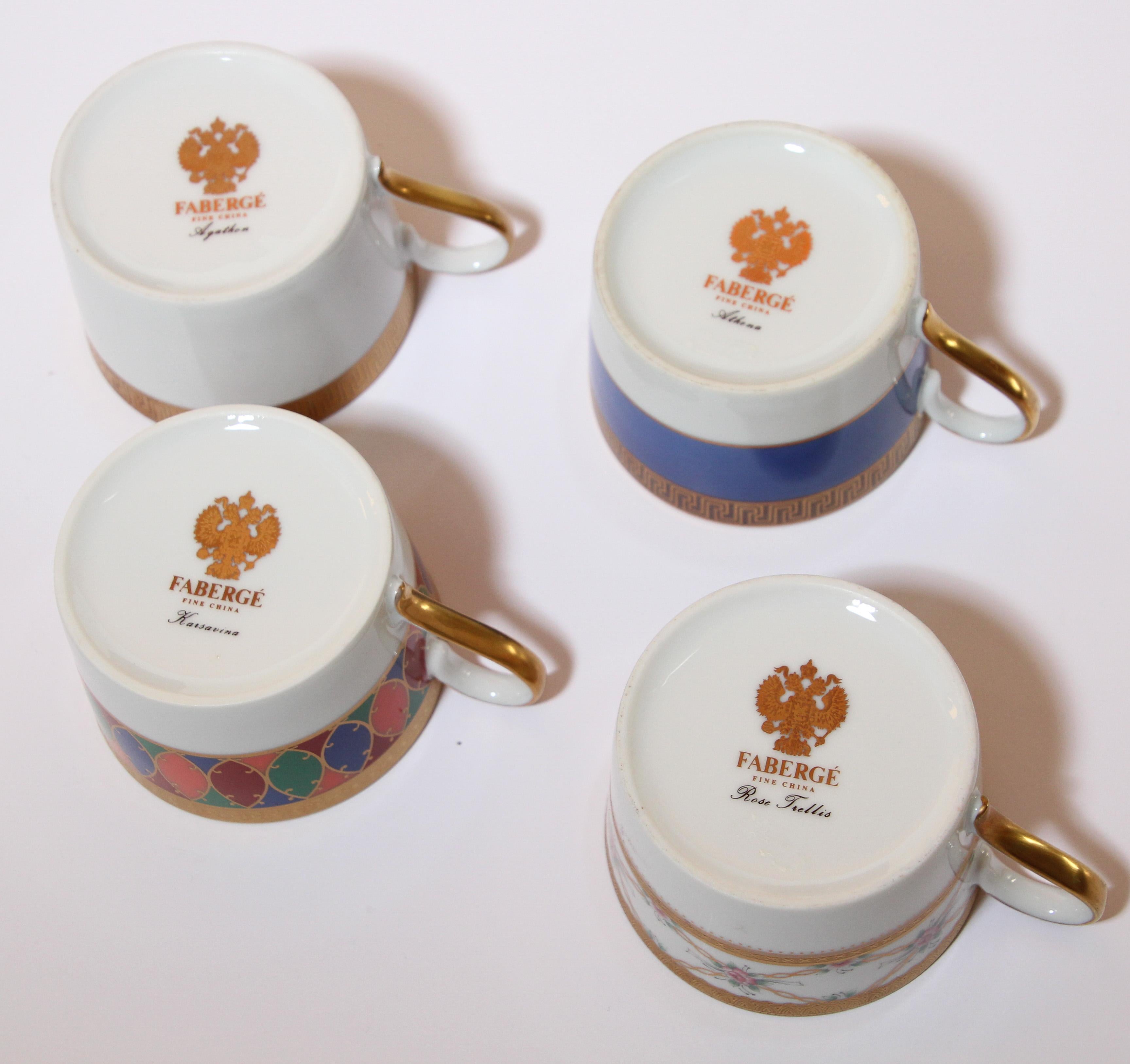 Tasses à thé et à café en porcelaine Fabergé - Ensemble de quatre dans un étui en velours en vente 7