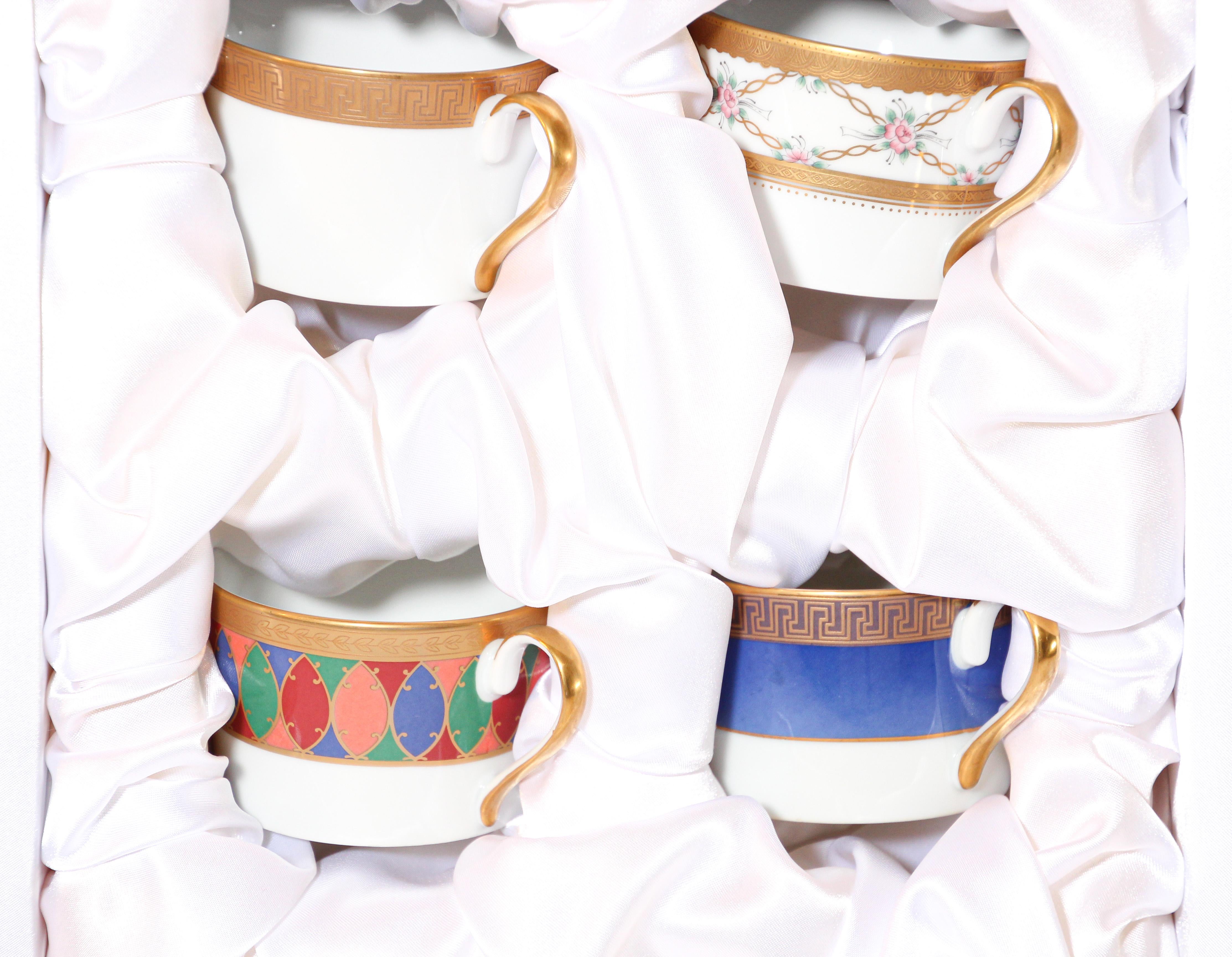 Tasses à thé et à café en porcelaine Fabergé - Ensemble de quatre dans un étui en velours Bon état - En vente à North Hollywood, CA