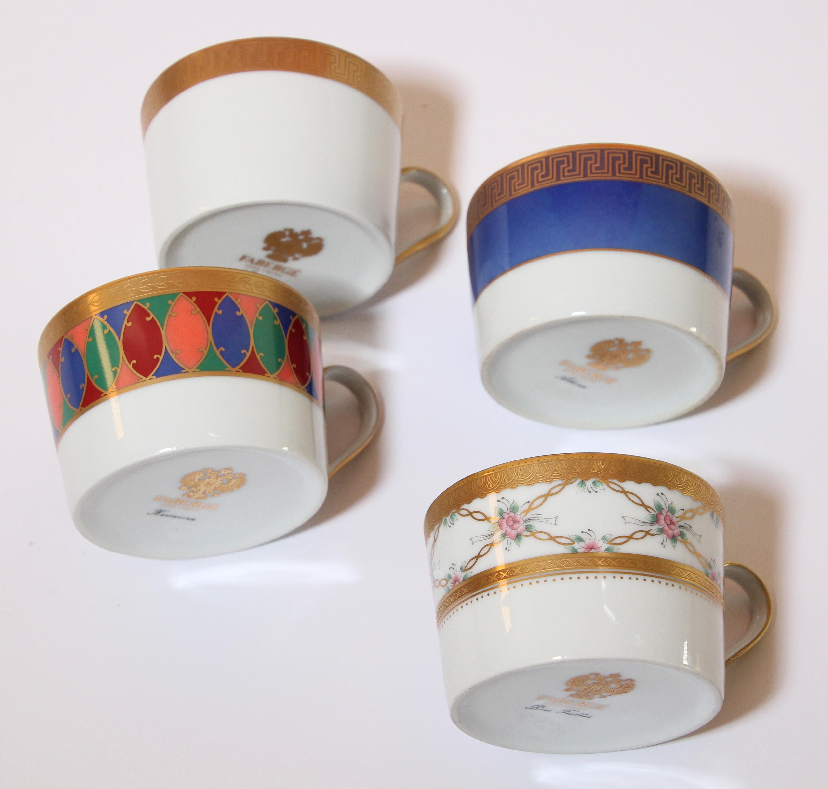 Tasses à thé et à café en porcelaine Fabergé - Ensemble de quatre dans un étui en velours en vente 1