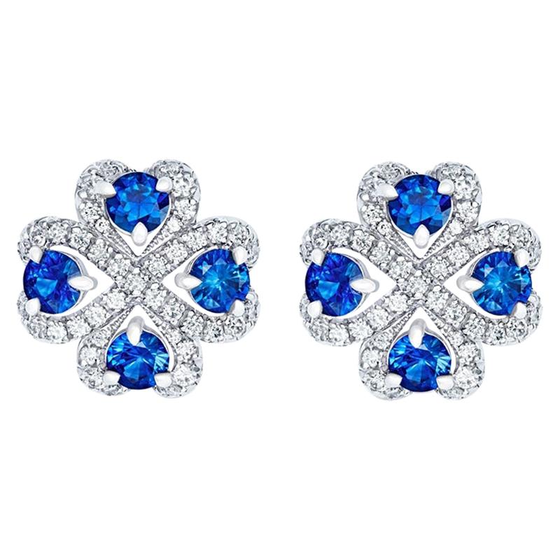 Fabergé Quadrille 18K White Gold Diamond and Sapphire Stud Earrings, US Clients For Sale