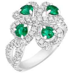 Fabergé Quadrille 18 Karat White Gold Diamond and Emerald Ring, US Clients