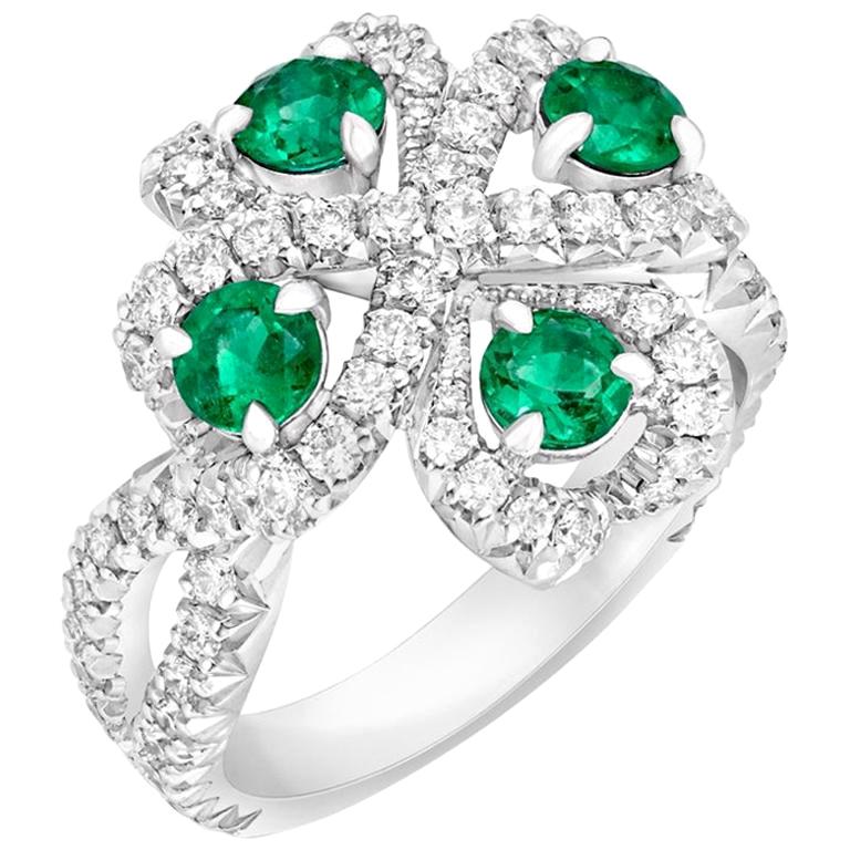 Fabergé Imperial Quadrille White Gold Emerald & Diamond Ring For Sale