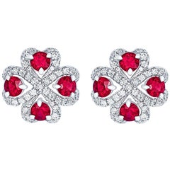 Fabergé Quadrille 18 Karat White Gold Diamond and Ruby Stud Earrings, US Clients