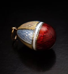 FABERGE Rare Multi Color Guilloche Enamel Antique Egg Pendant