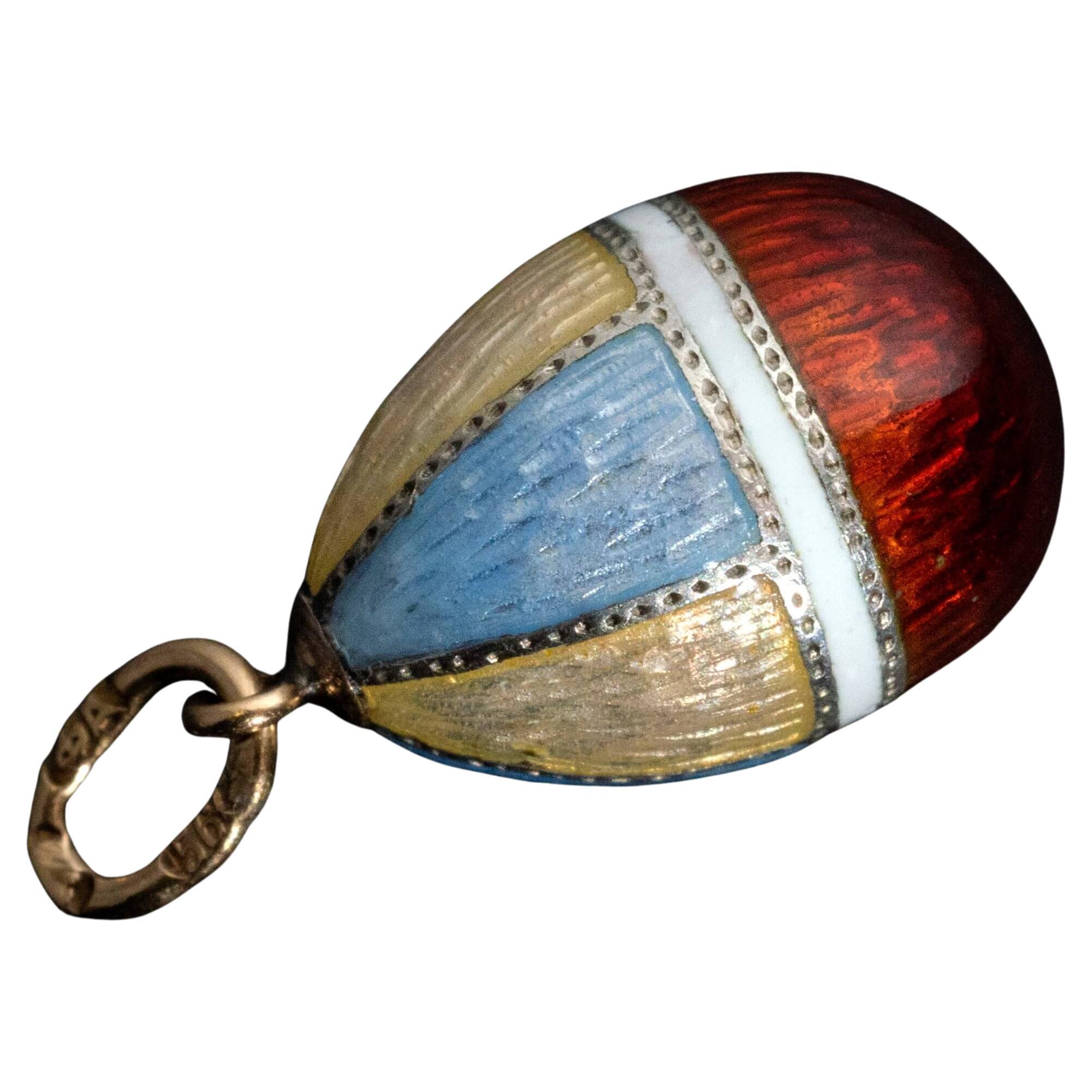 FABERGE Rare Multi Color Guilloche Enamel Antique Egg Pendant