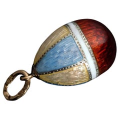 FABERGE Rare Multi Color Guilloche Enamel Antique Egg Pendant