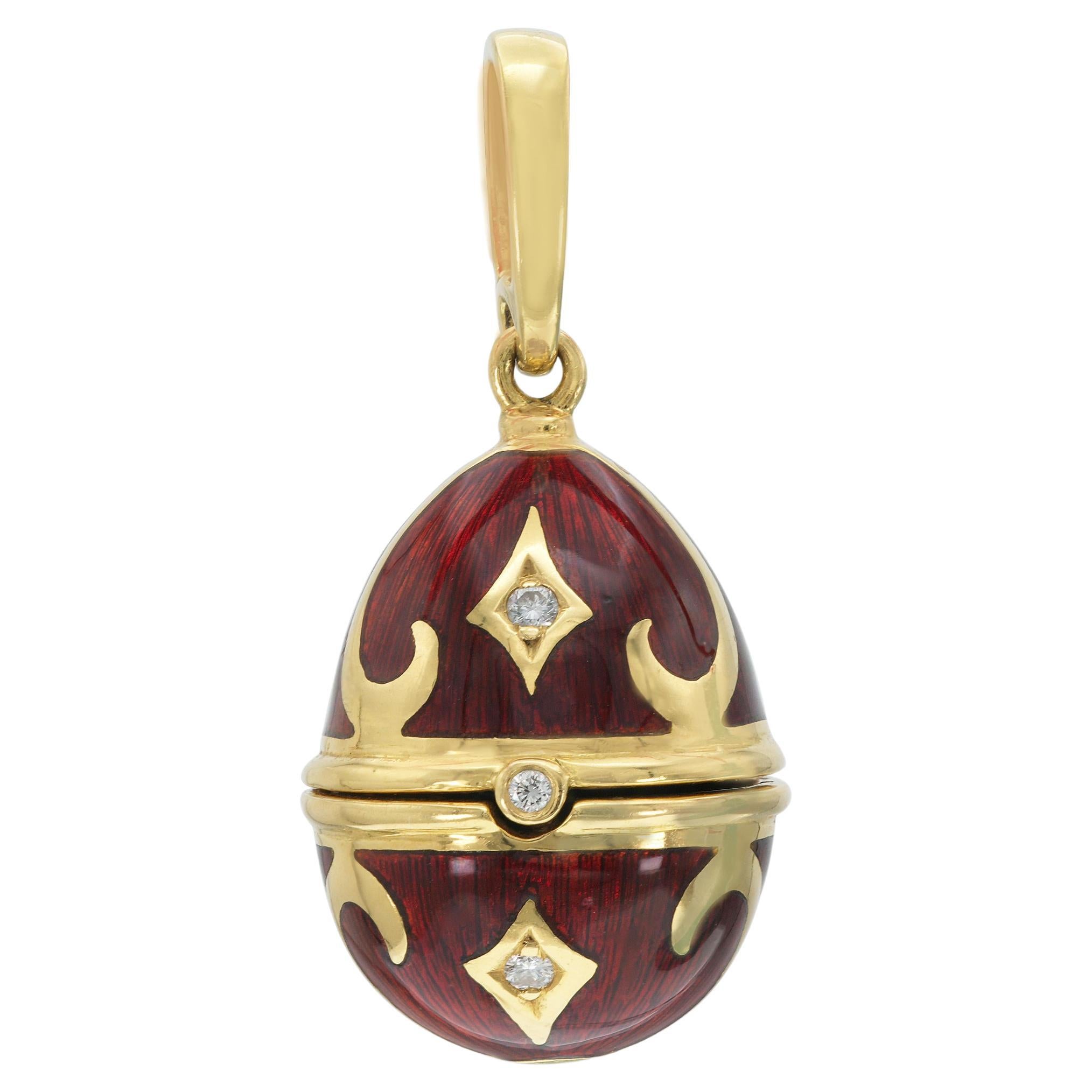 Fabergé Red Enamel Egg Pendant Charm with Diamonds