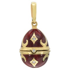 Fabergé Red Enamel Egg Pendant Charm with Diamonds