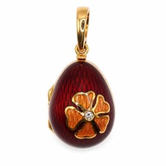Fabergé Red Enamel Ruby 18K Gold Egg Pendant Charm
