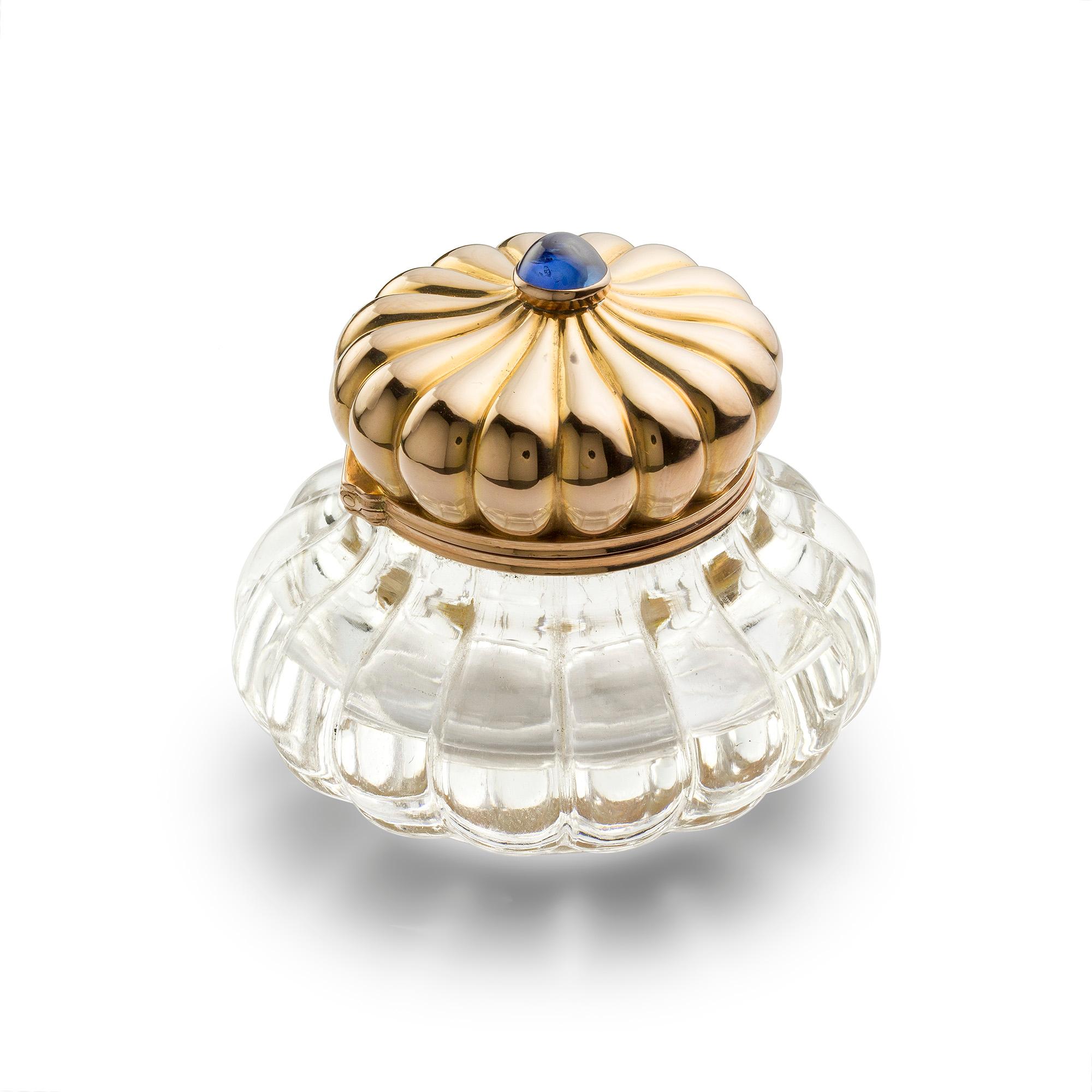 Faberge Bergkristall Gold Tintenfass (Cabochon) im Angebot