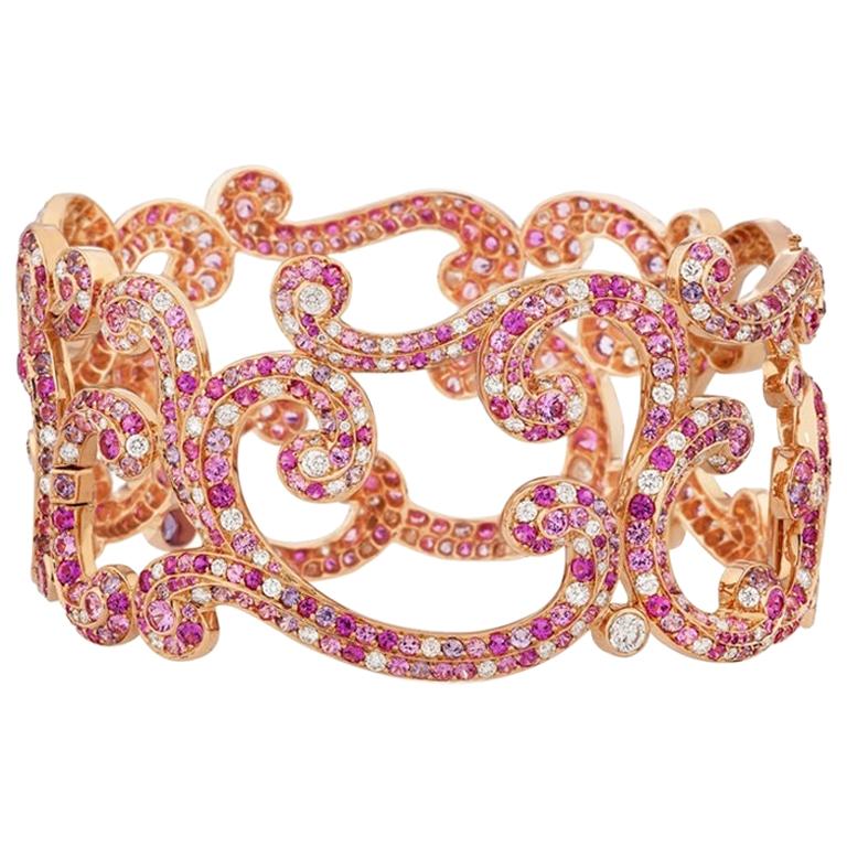 Fabergé Rococo 18K Gold Diamond Bracelet w/ Pink and Purple Sapphires ...