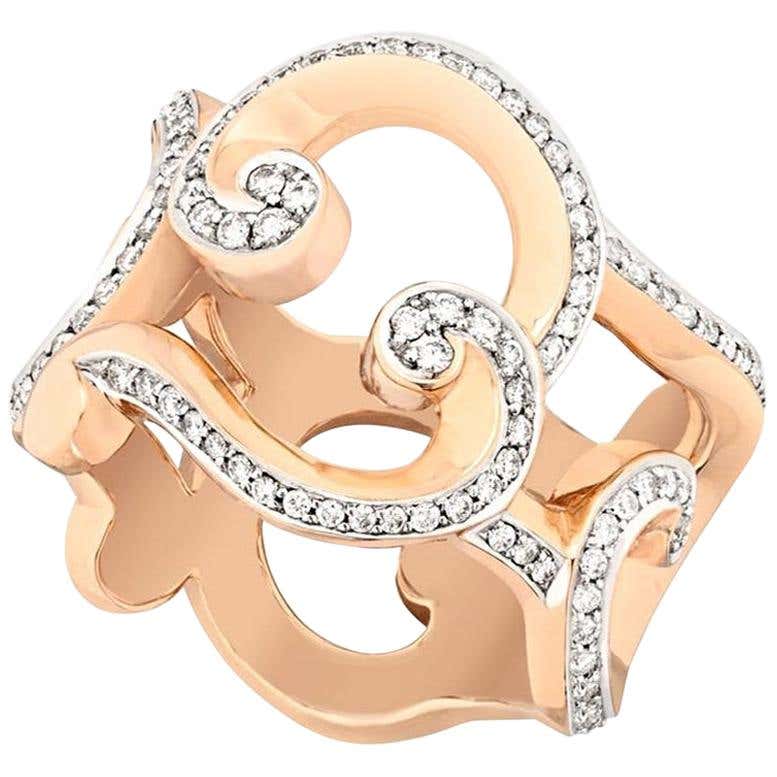 Fabergé Rococo Rose Gold and Diamond Grand Frame Ring For Sale at 1stDibs
