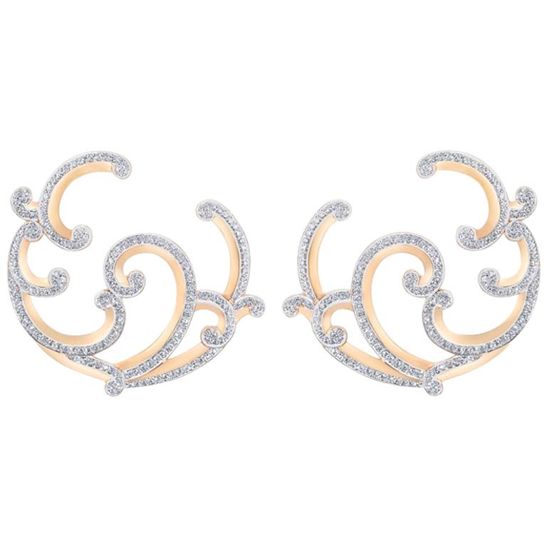 Fabergé Rococo 18 Karat Rose Gold Hoop Diamond Earrings, US Clients For Sale