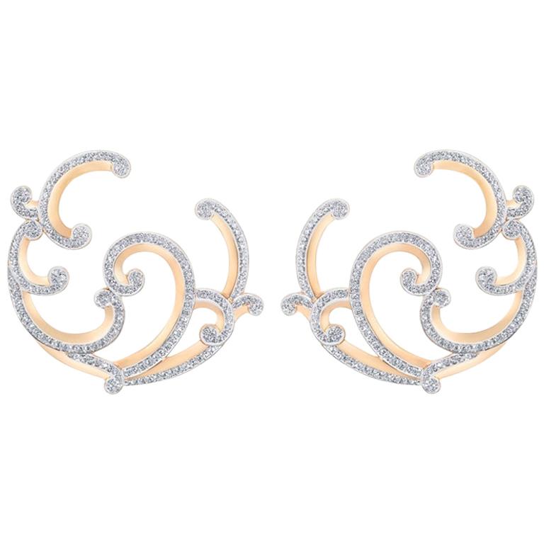 Fabergé Rococo 18 Karat Rose Gold Hoop Diamond Earrings, US Clients For ...