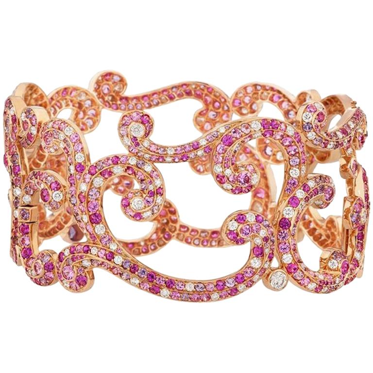 Fabergé Rococo Rose Gold Diamond & Pink & Purple Sapphire Bracelet For Sale