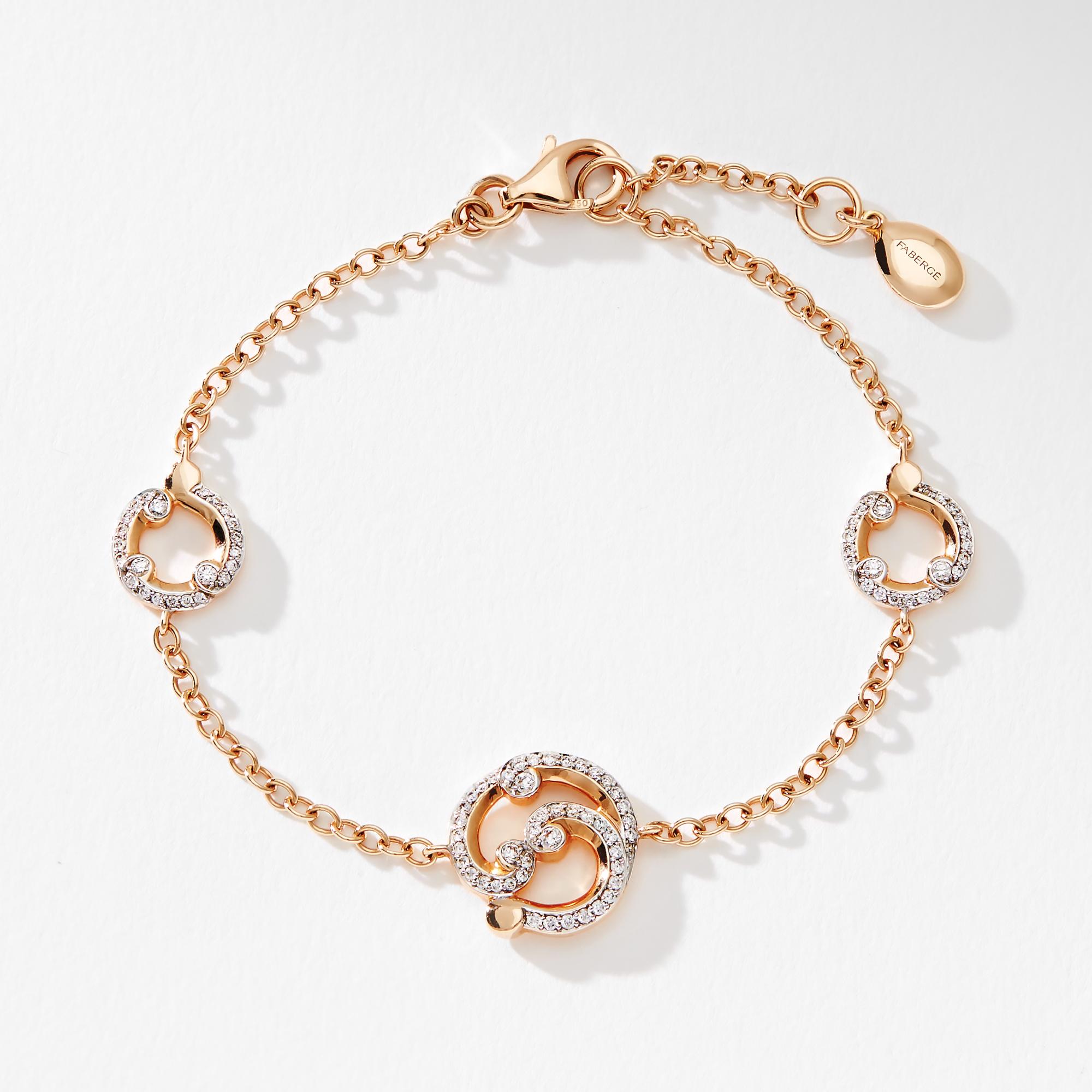 Round Cut Fabergé Rococo Rose Gold & Diamond Chain Bracelet For Sale