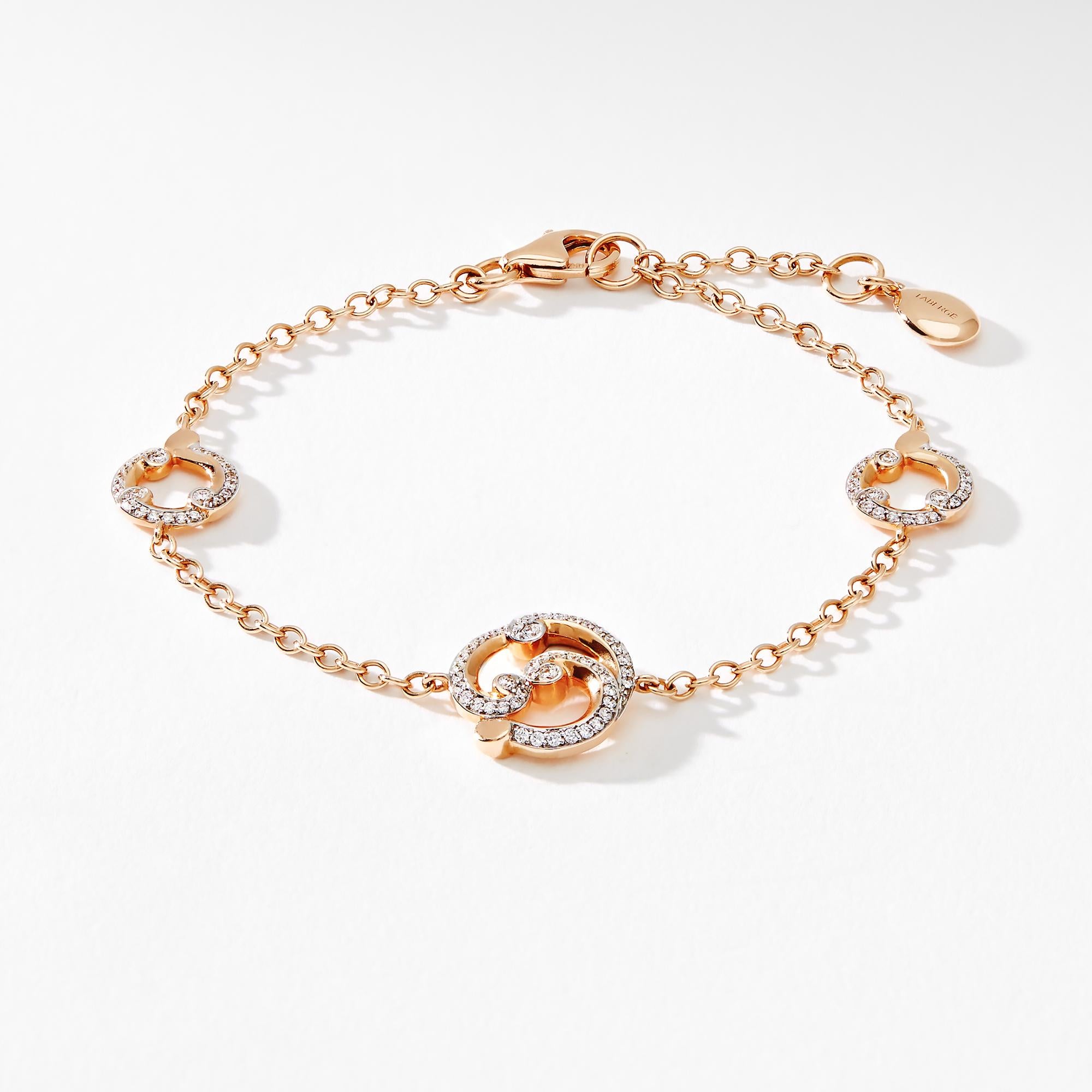 Fabergé Rococo Rose Gold & Diamond Chain Bracelet In New Condition For Sale In London, GB