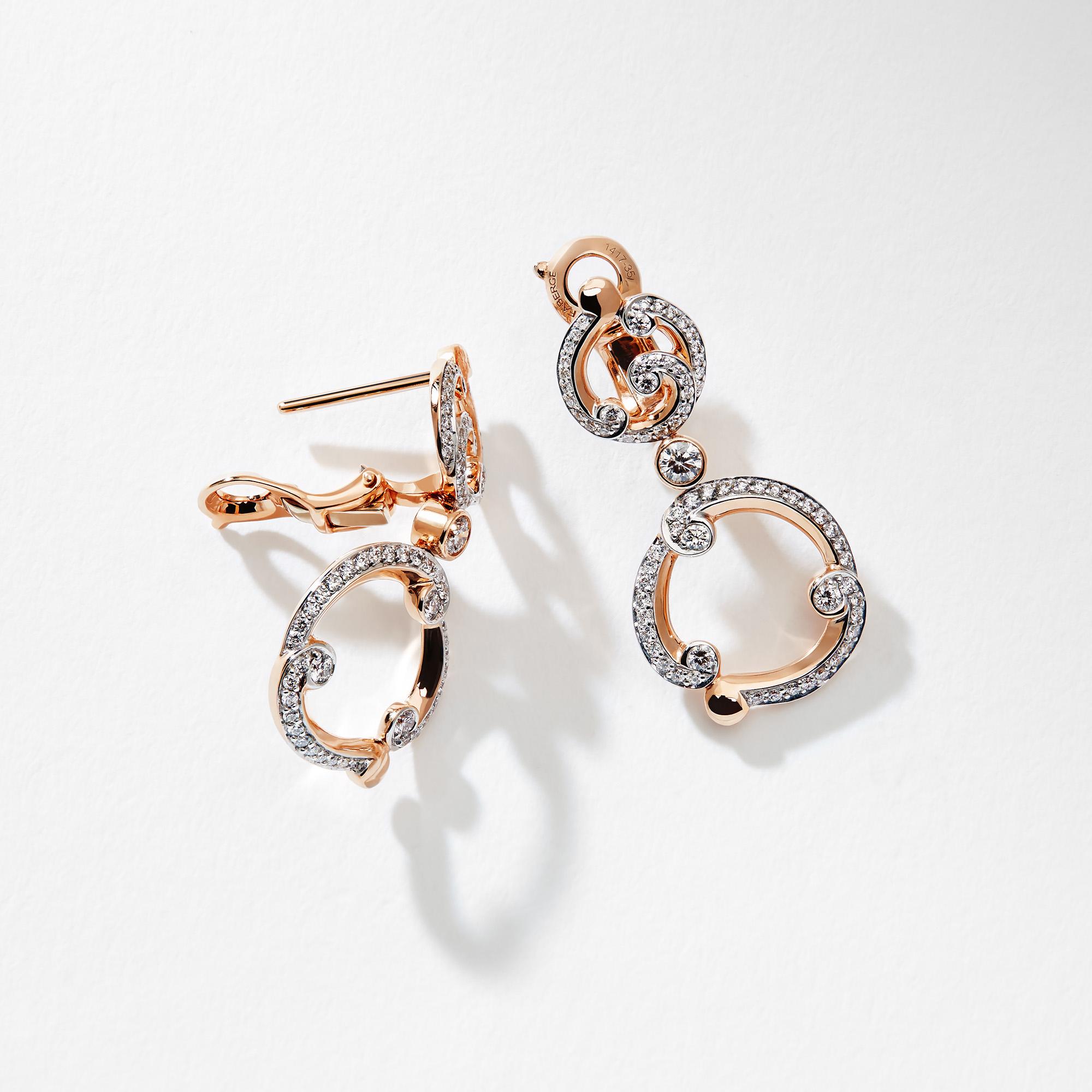 Round Cut Fabergé Rococo Rose Gold & Diamond Drop Earrings For Sale