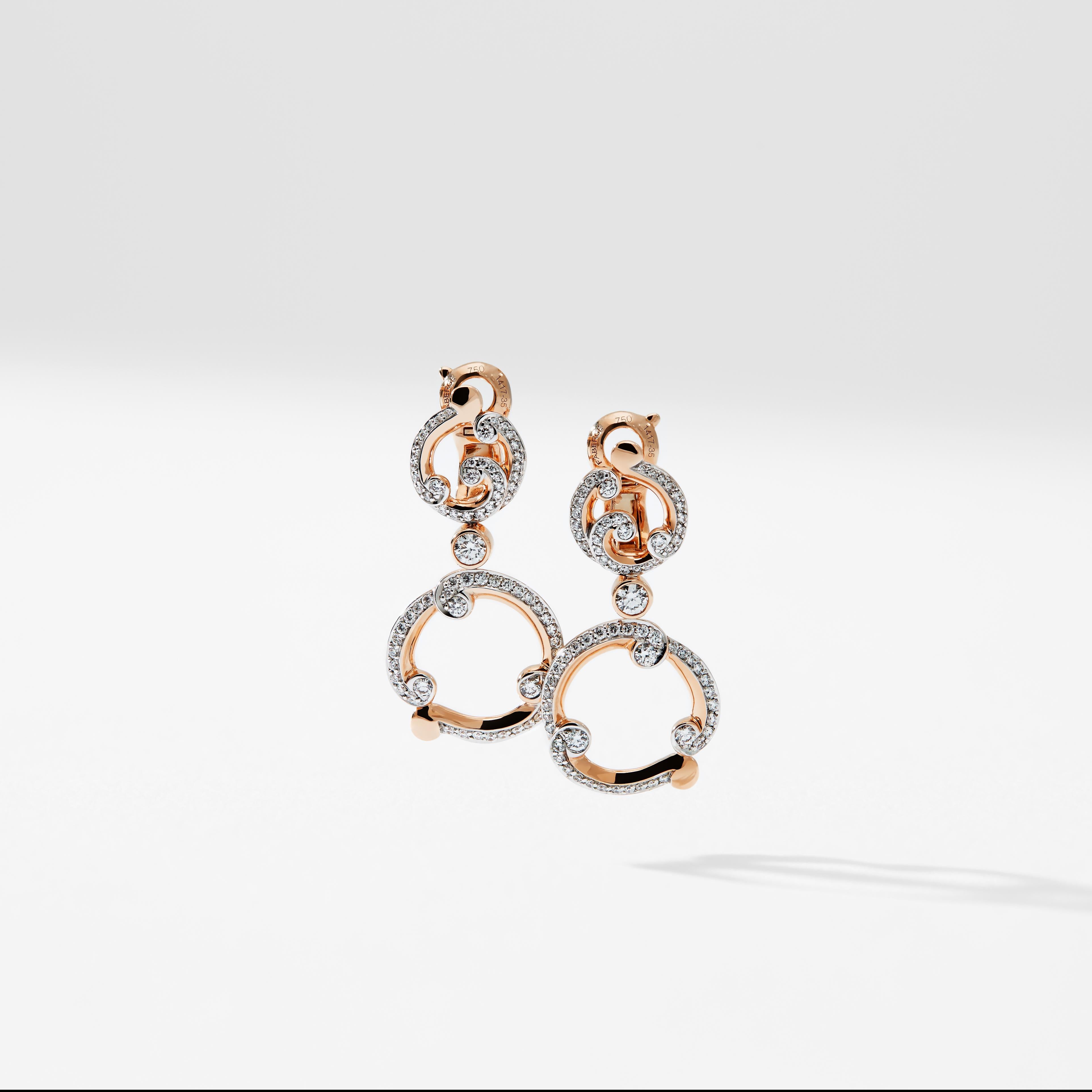 Fabergé Rococo Rose Gold & Diamond Drop Earrings In New Condition For Sale In London, GB