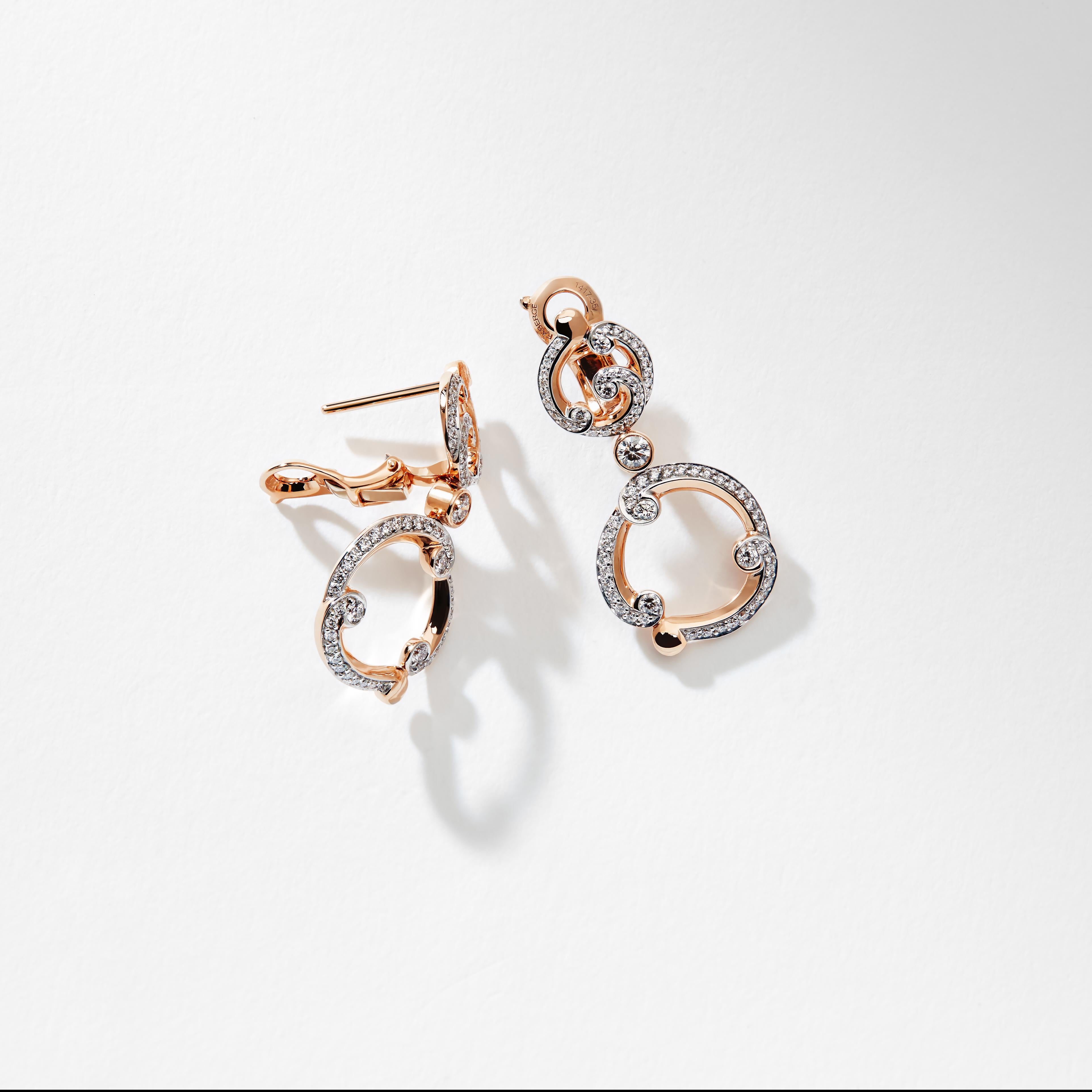 Women's Fabergé Rococo Rose Gold & Diamond Drop Earrings For Sale
