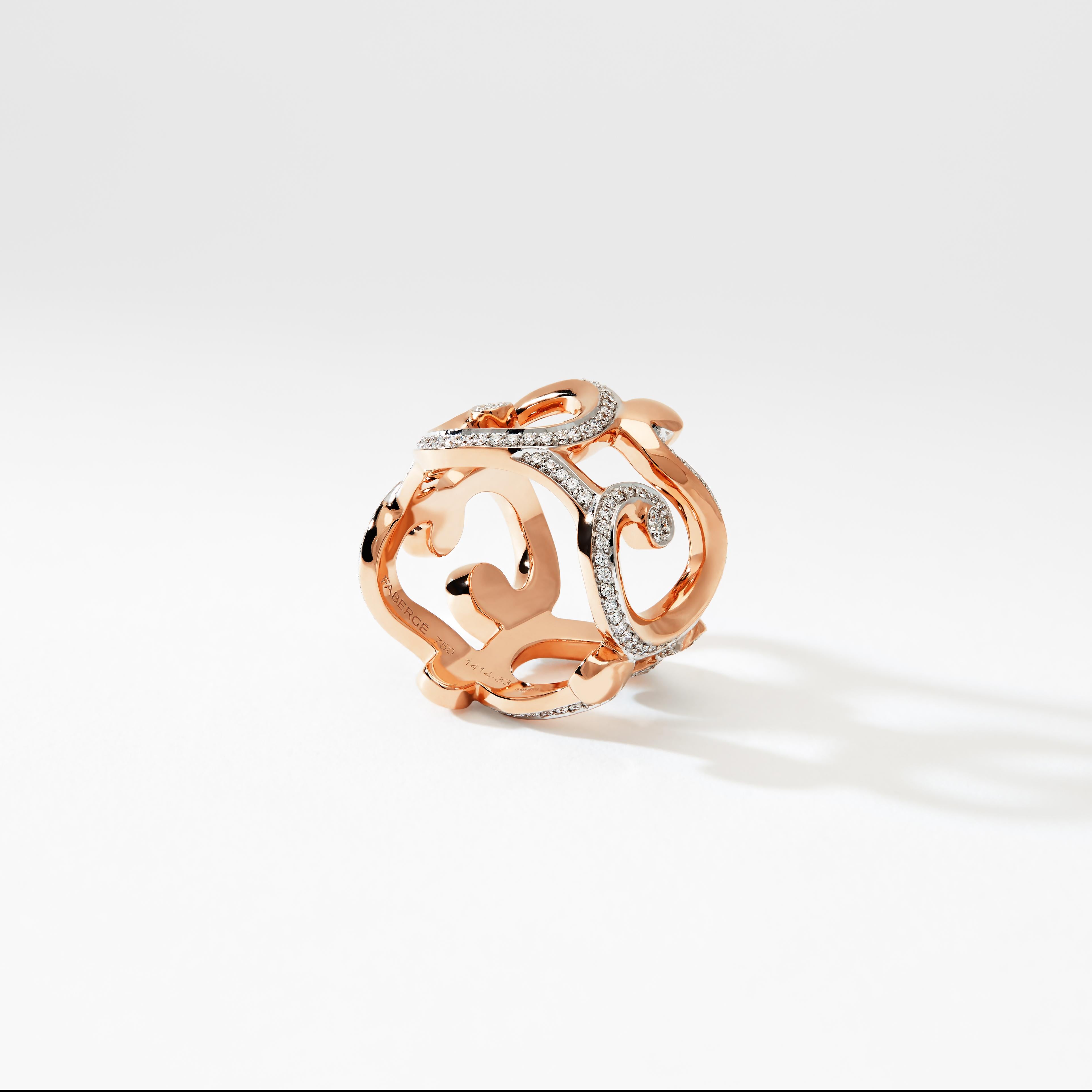 For Sale:  Fabergé Rococo Rose Gold & Diamond Grand Frame Ring 2