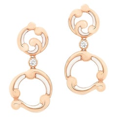 Fabergé Rococo White Enamel Rose Gold Drop Earrings, US Clients