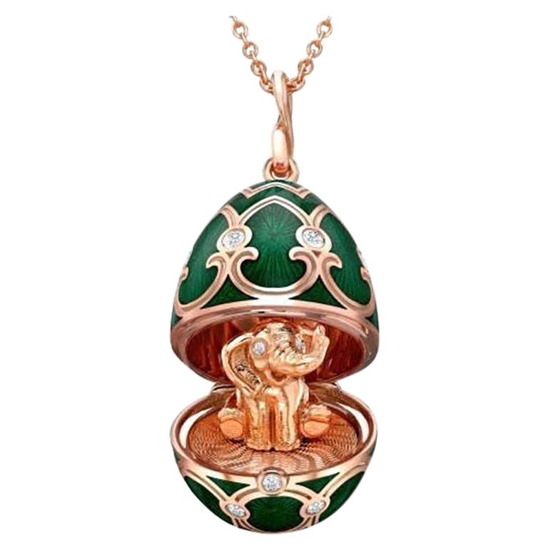 Fabergé Rose Gold Green Guilloché Enamel Elephant Surprise Locket 1308FP2346