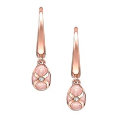 Fabergé Rose Gold Pink Guilloché Enamel Egg Hoop Drop Earrings 1316EA2391