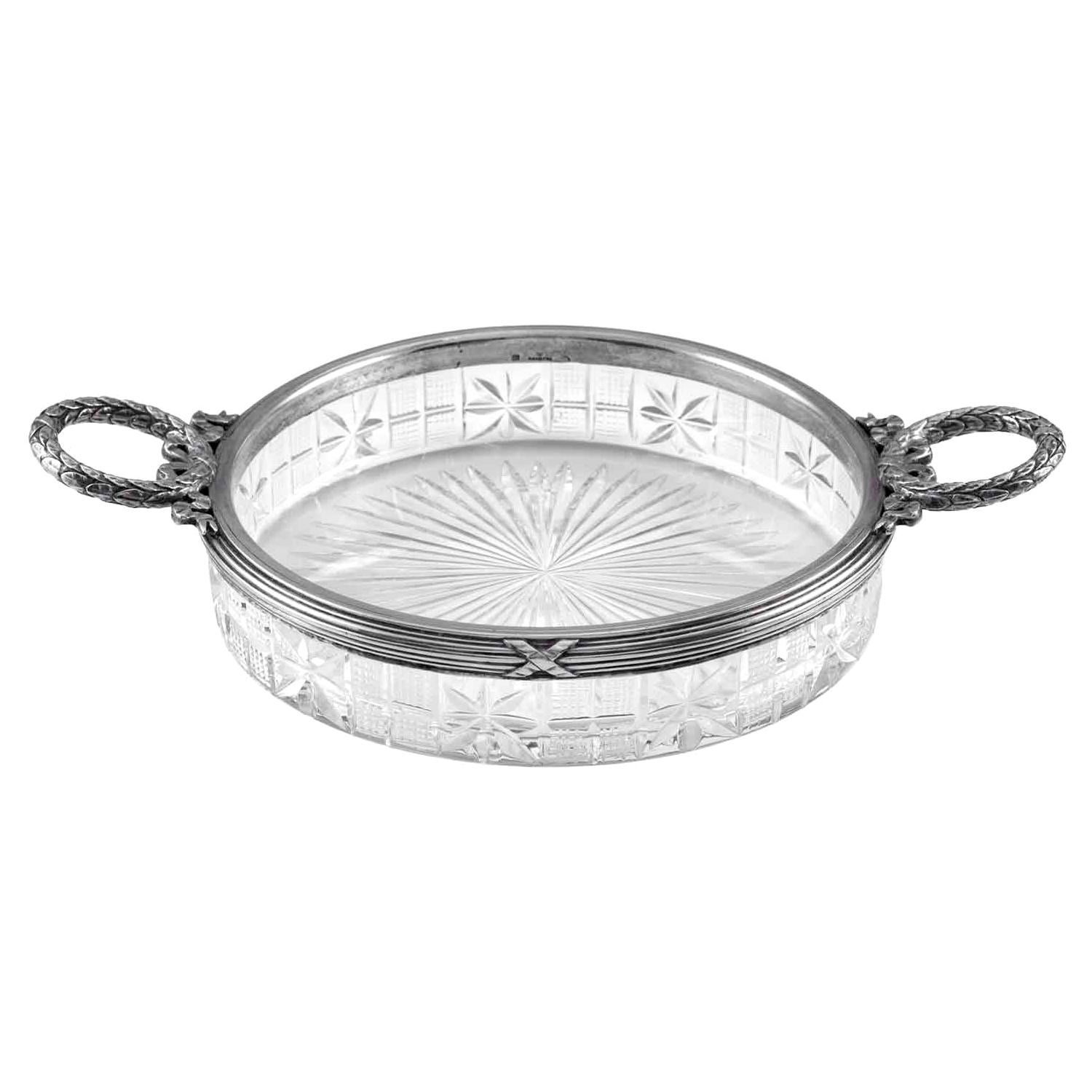Fabergé Round Cut Glass & Silver Dish For Sale