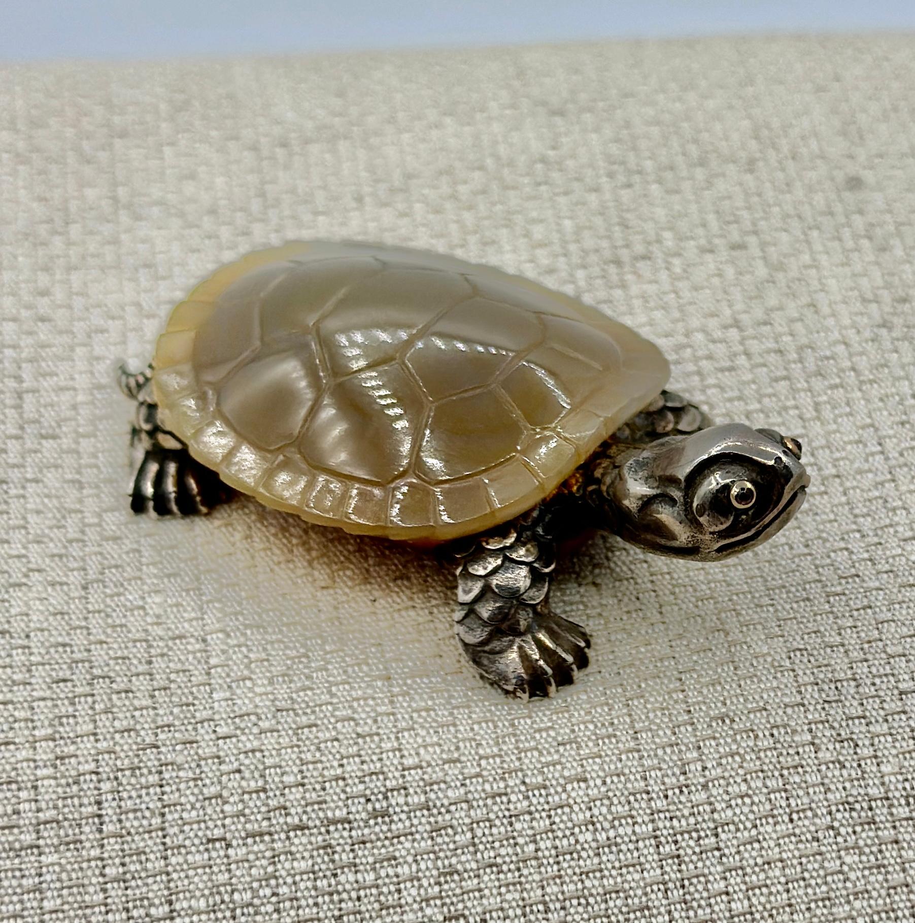 Faberge Ruby Agate Turtle Julius Rappoport Workmaster .875 Silver Tortoise 1910 For Sale 3