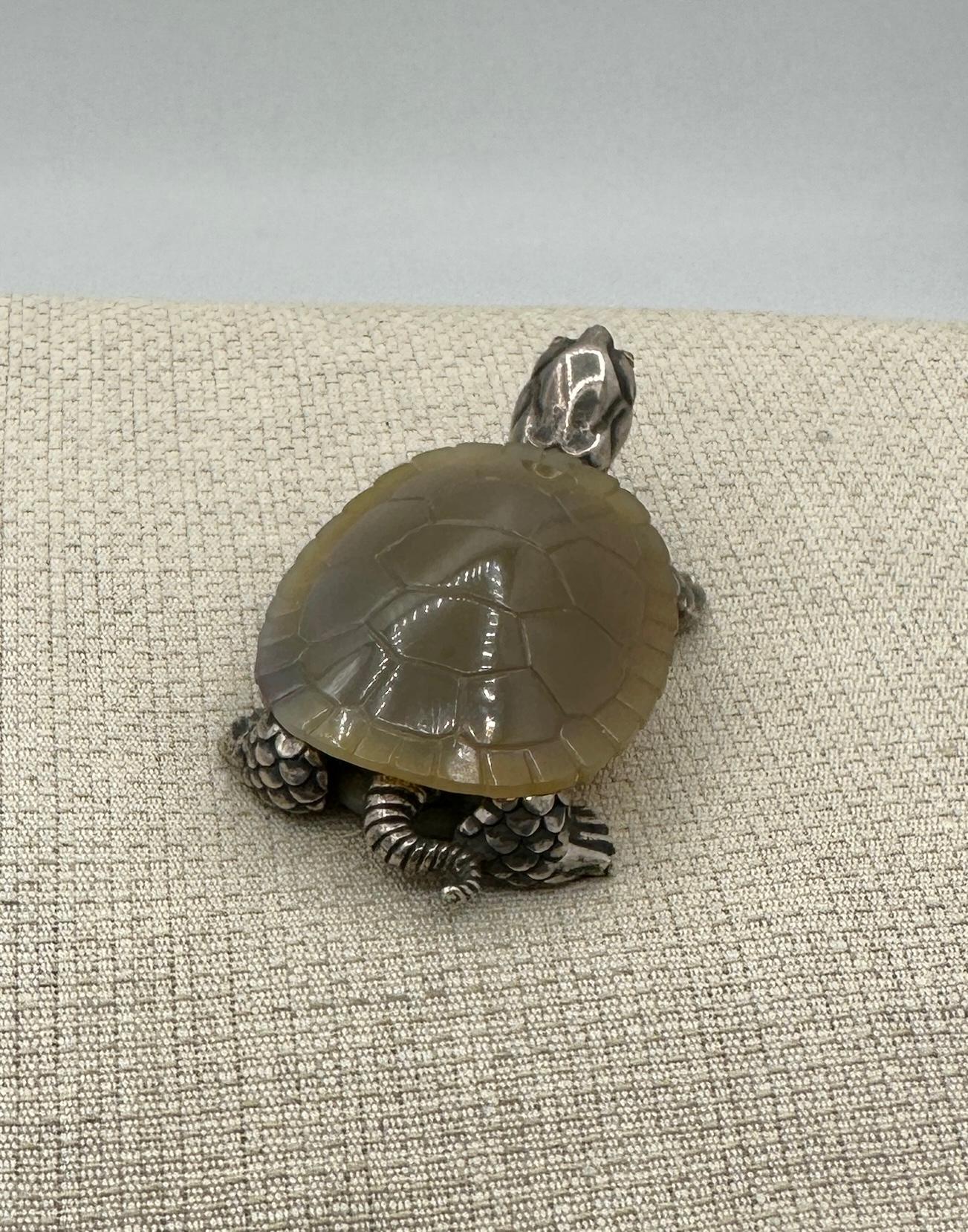 Faberge Ruby Agate Turtle Julius Rappoport Workmaster .875 Silver Tortoise 1910 For Sale 2