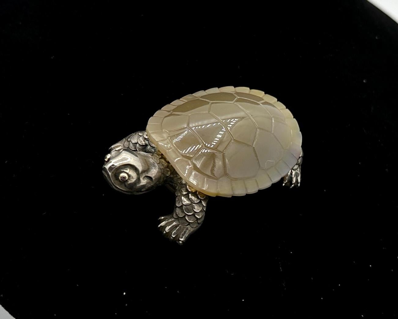 Faberge Ruby Agate Turtle Julius Rappoport Workmaster .875 Silver Tortoise 1910 For Sale 5