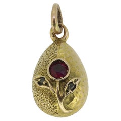 Antique Fabergé Ruby and Diamond Floral Egg Pendant