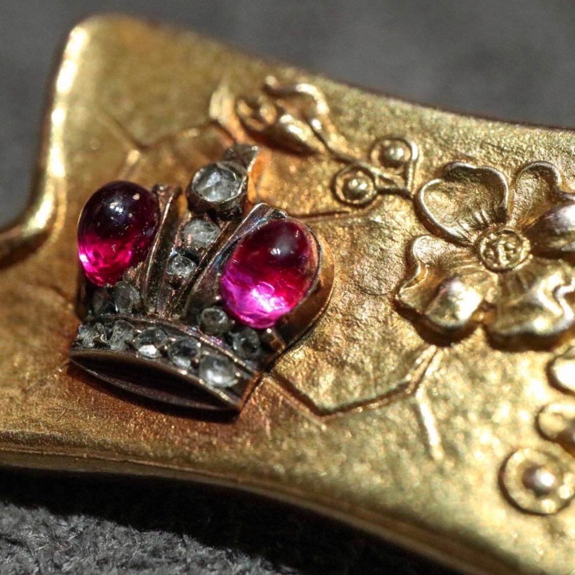 Cabochon Fabergé Ruby Diamond Presentation Brooch, circa 1890s For Sale